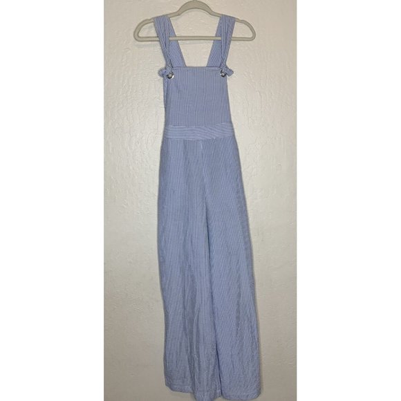 Cage Pants - Blue and White Wide Leg Jumpsuit with Square Neckline